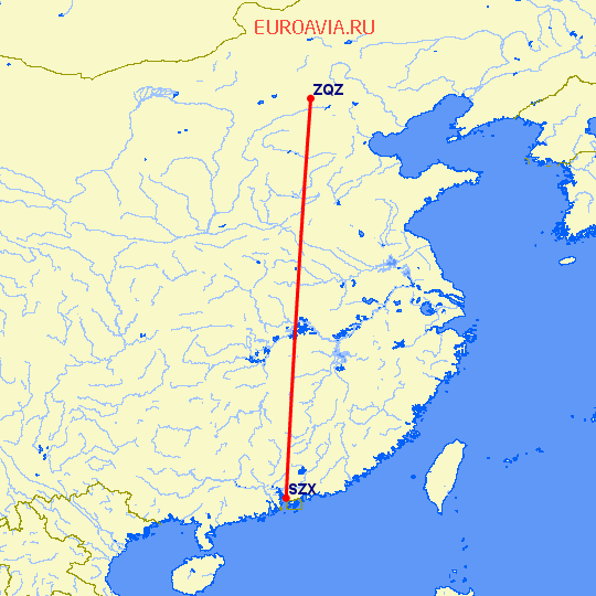 перелет Шэньчжэнь — Нинъюань на карте