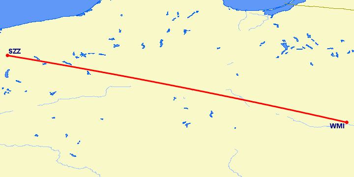 перелет Щецин — Варшава на карте