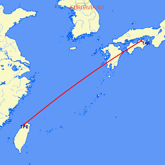 перелет Такаматсу — Тайбэй на карте