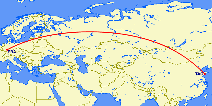 перелет Куаньдян — Франкфурт на Майне на карте