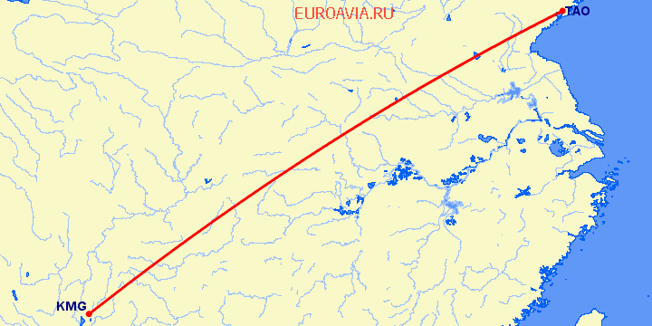 перелет Куаньдян — Кунминг на карте