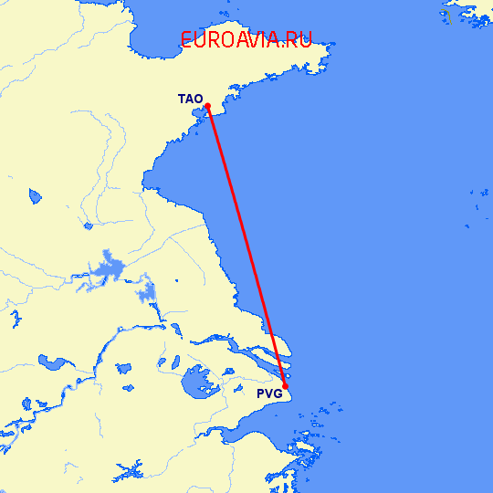 перелет Куаньдян — Шанхай на карте