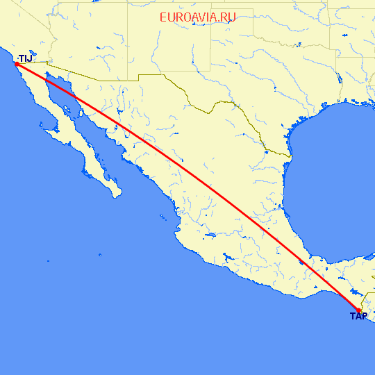 перелет Тапашула — Тихуана на карте