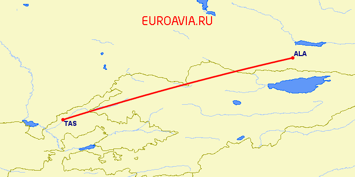 перелет Ташкент — Алматы на карте