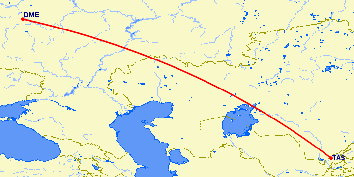 перелет Ташкент — Москва на карте