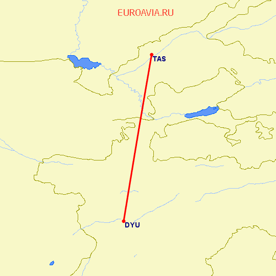 перелет Ташкент — Душанбе на карте