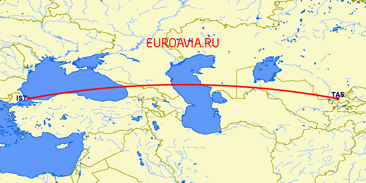 перелет Ташкент — Стамбул на карте