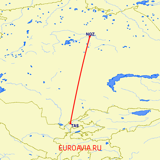перелет Ташкент — Нур-Султан на карте