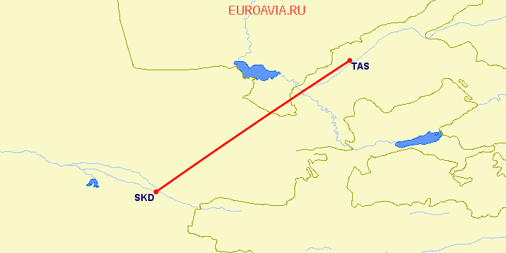 перелет Ташкент — Самарканд на карте