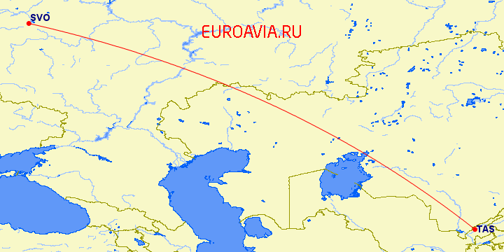 перелет Ташкент — Москва на карте