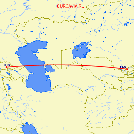 перелет Ташкент — Тбилиси на карте