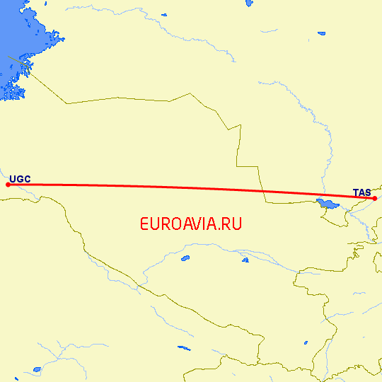 перелет Ташкент — Ургенч на карте