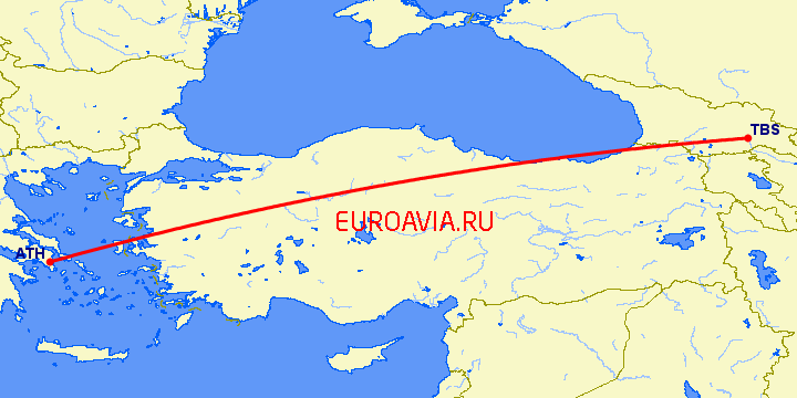 перелет Тбилиси — Афины на карте
