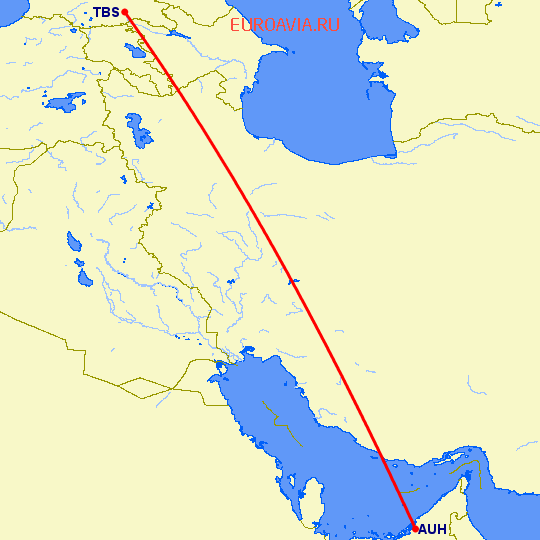 перелет Тбилиси — Абу Даби на карте