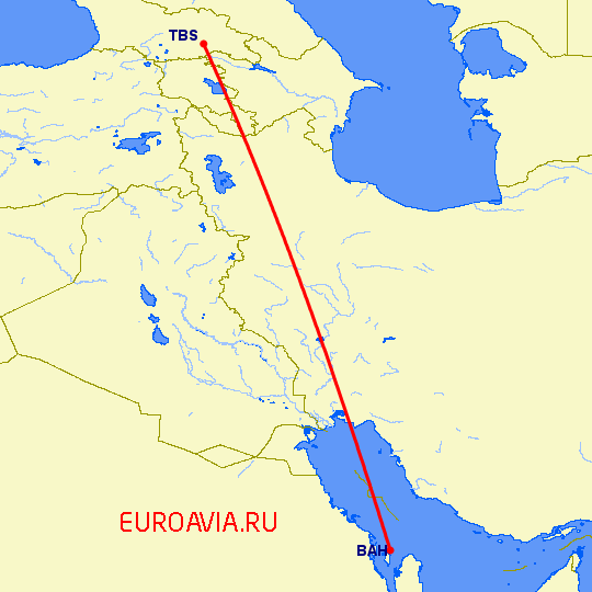 перелет Тбилиси — Манама на карте