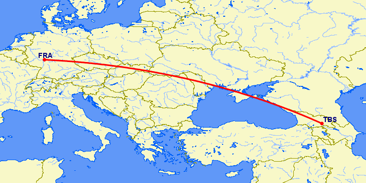 перелет Тбилиси — Франкфурт на Майне на карте