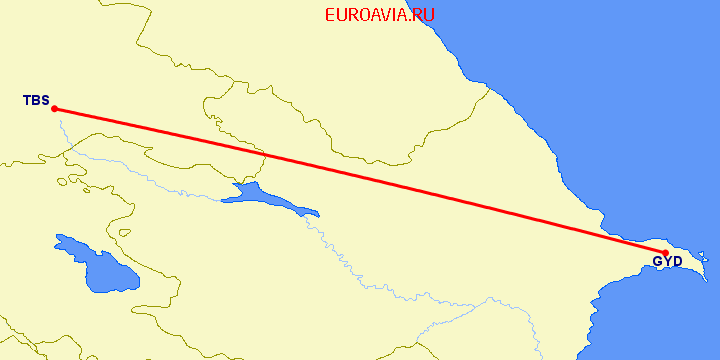 перелет Тбилиси — Баку на карте