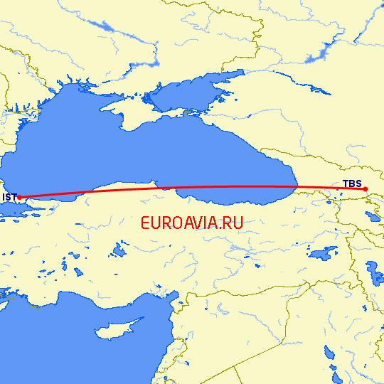 перелет Тбилиси — Стамбул на карте