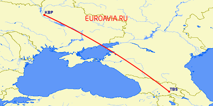 перелет Тбилиси — Киев на карте