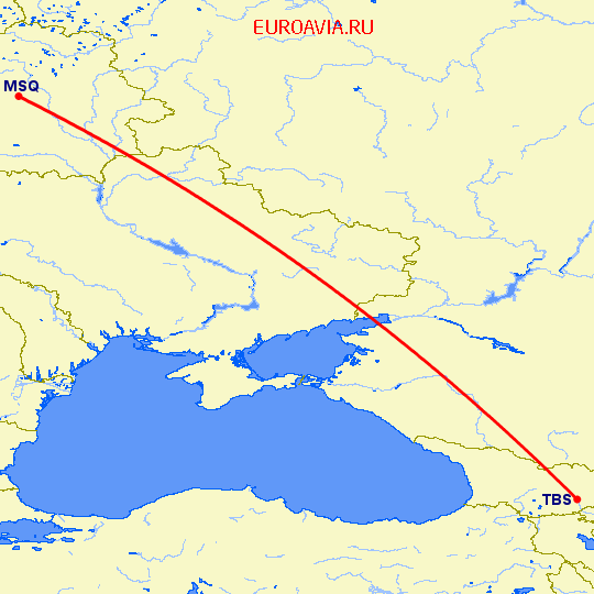 перелет Тбилиси — Минск на карте