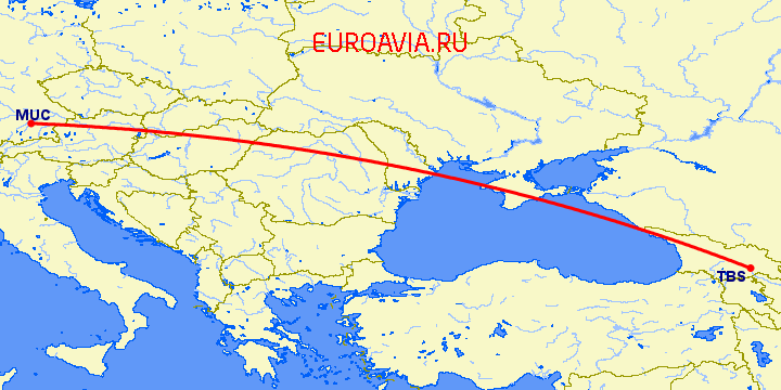 перелет Тбилиси — Мюнхен на карте