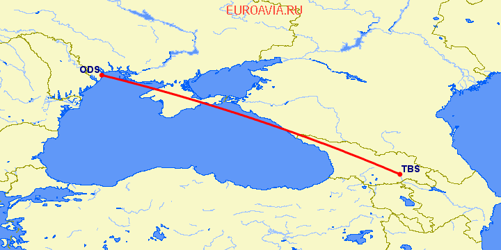 перелет Тбилиси — Одесса на карте