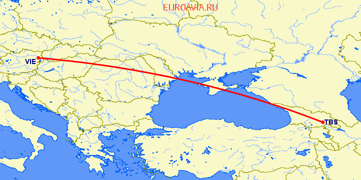 перелет Тбилиси — Вена на карте