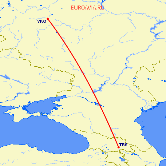перелет Тбилиси — Москва на карте