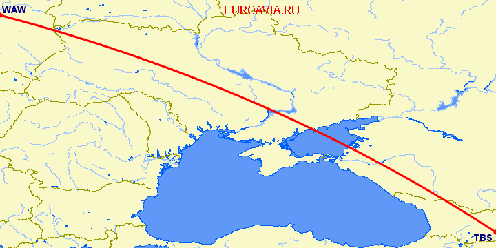 перелет Тбилиси — Варшава на карте