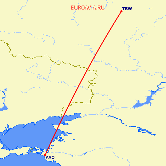 перелет Тамбов — Анапа на карте