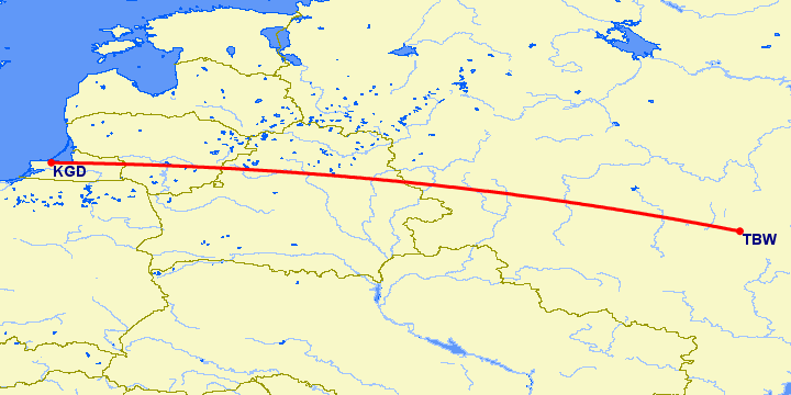 перелет Тамбов — Калининград на карте
