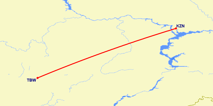 перелет Тамбов — Казань на карте