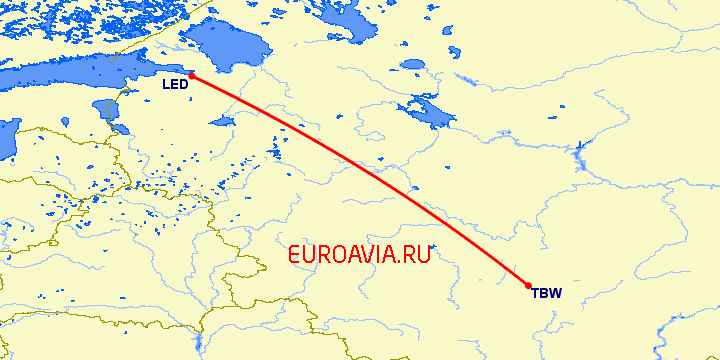 перелет Тамбов — Санкт Петербург на карте