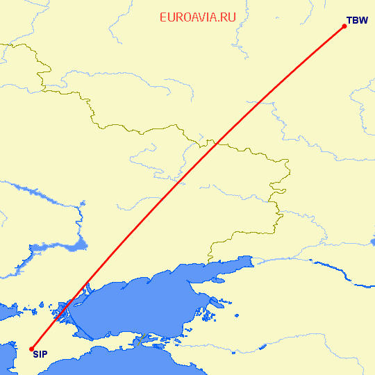 перелет Тамбов — Симферополь на карте