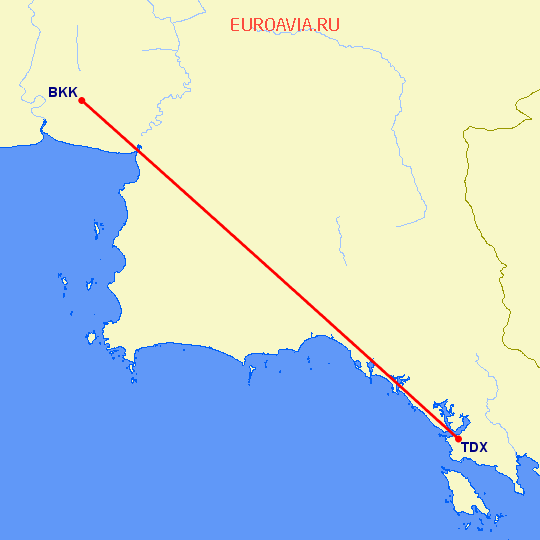 перелет Трат — Бангкок на карте
