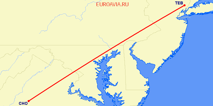 перелет Teterboro — Шарлоттсвилл на карте