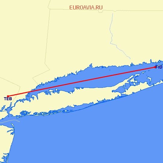 перелет Teterboro — Fishers Island на карте