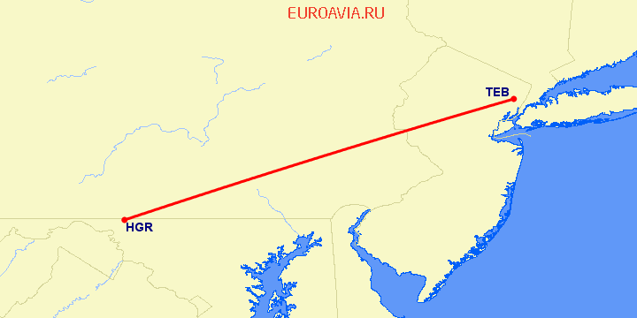перелет Teterboro — Хагерстаун на карте