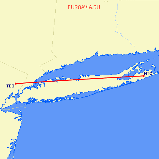перелет Teterboro — East Hampton на карте