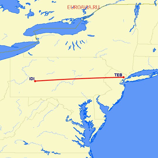 перелет Teterboro — Indiana, PA на карте