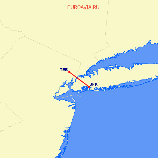 перелет Teterboro — Нью Йорк на карте