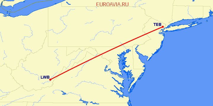 перелет Teterboro — Lewisburg на карте
