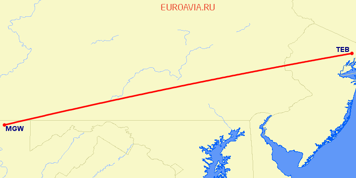 перелет Teterboro — Morgantown на карте