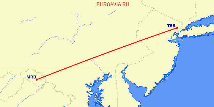 перелет Teterboro — Martinsburg на карте