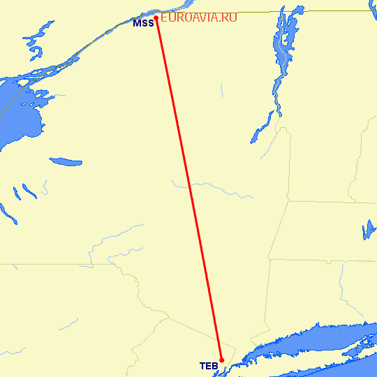 перелет Teterboro — Massena на карте