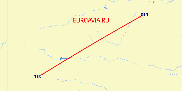 перелет Telluride — Денвер на карте
