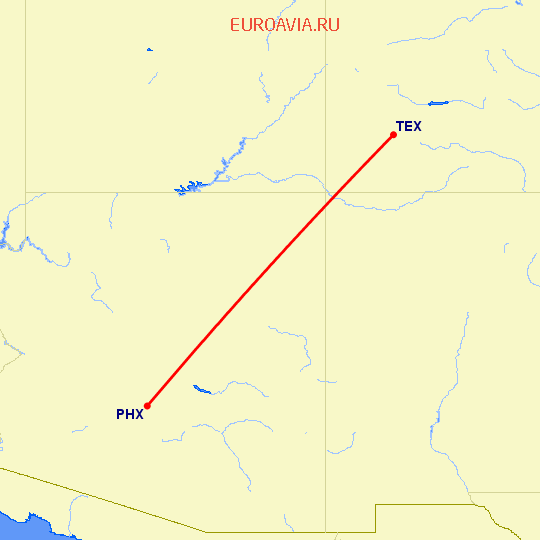 перелет Telluride — Феникс на карте