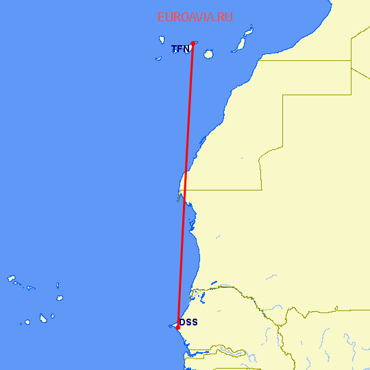 перелет Тенерифе — Дакар на карте