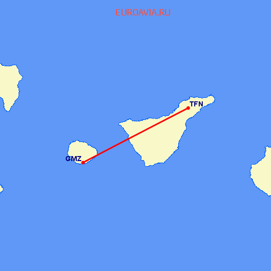 перелет Тенерифе — San Sebas De La Gomera на карте
