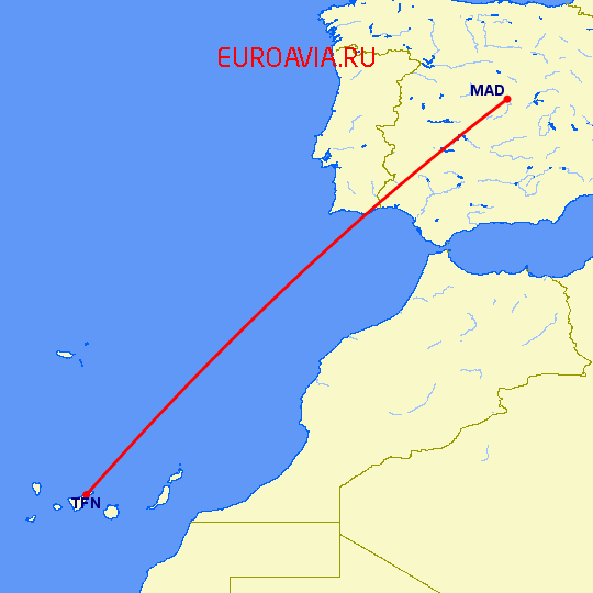 перелет Тенерифе — Мадрид на карте